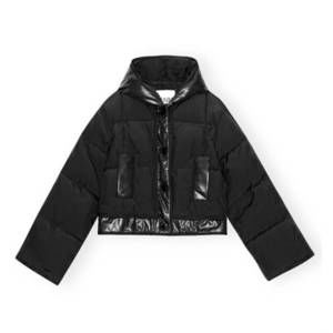 Ganni Short Black Puffer Coat With Hood Ganni Jackets Coats New